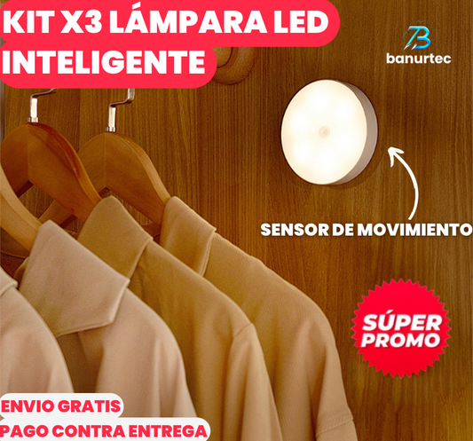 KIT X3 LAMPARA LED INTELIGENTE CON SENSOR DE MOVIMIENTO