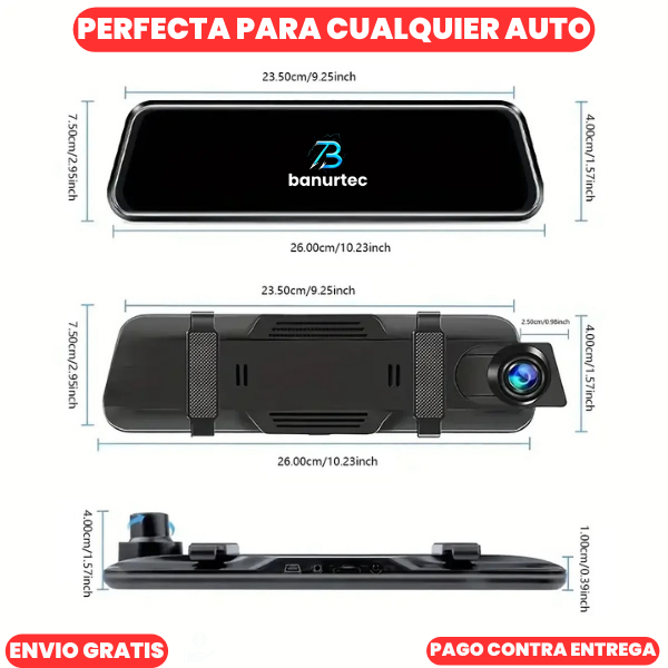 ESPEJO RETROVISOR DOBLE CAMARA ULTRA HD