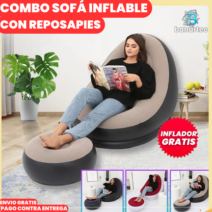 Combo Sofá Inflable Con Reposapies | AirLounge™ + Inflador Gratis