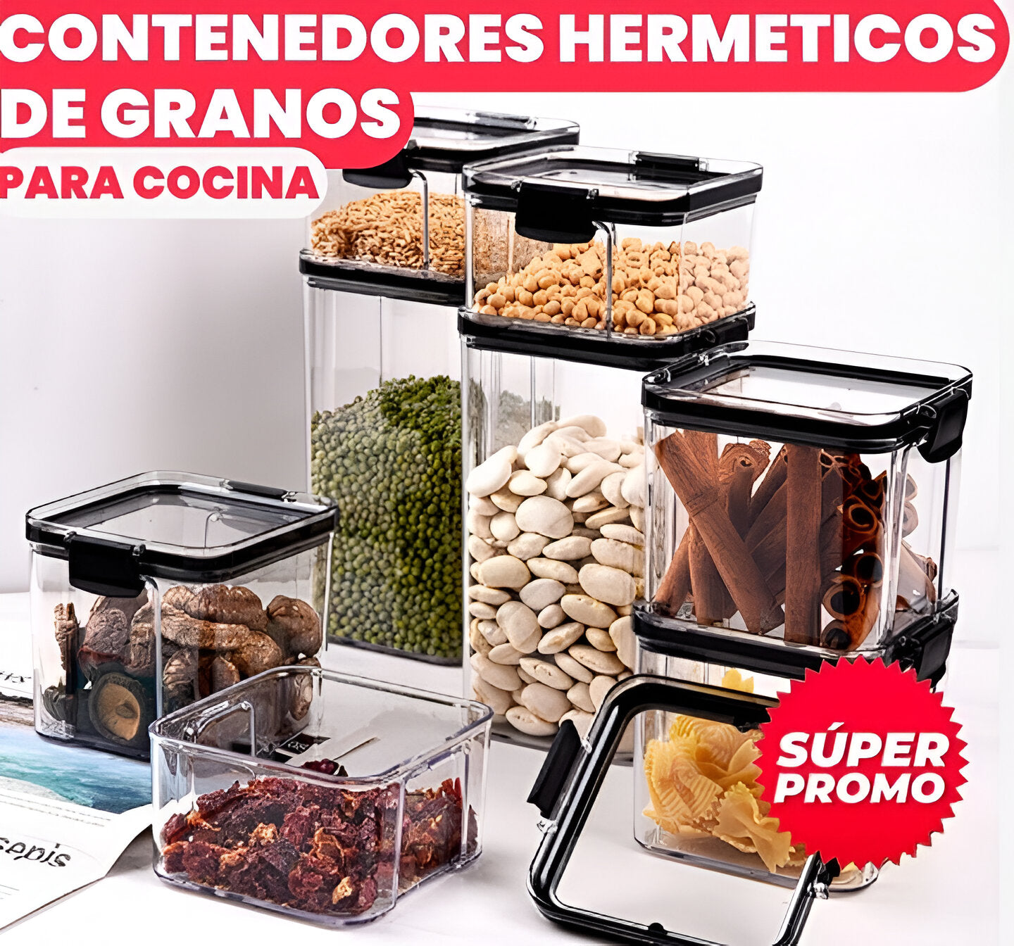 SET CONTENEDORES HERMETICOS DE GRANOS X 7 PIEZAS